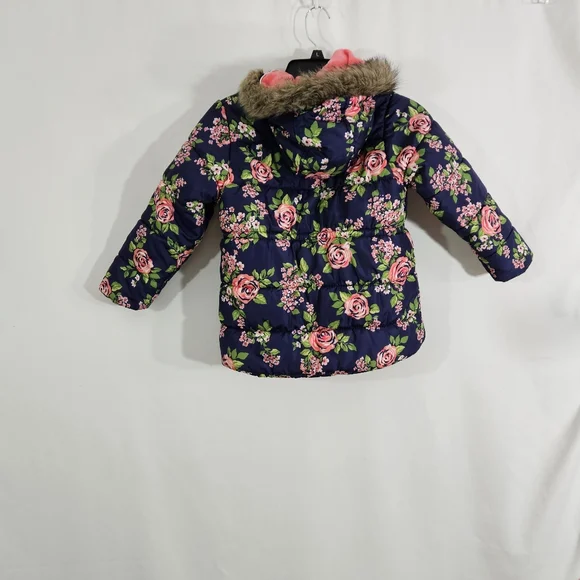 Carter's Blue And Pink Floral Puffer Jacket Girls Size Large 6X - Picture 2 of 13